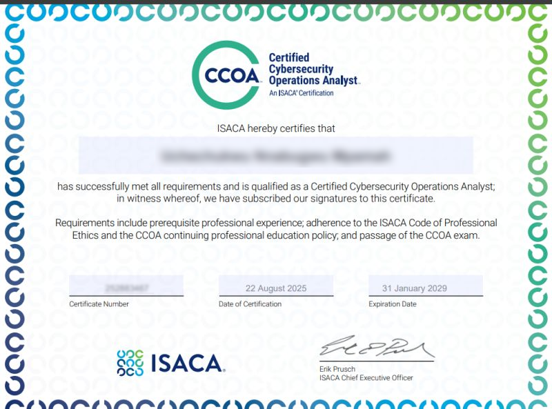 CCOA Certificate